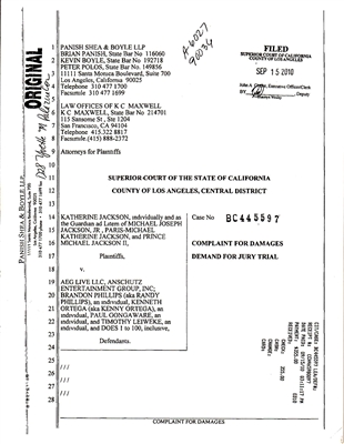 MICHAEL JACKSON - WRONGFUL DEATH SUIT