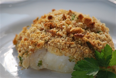 Baked Cod with Crunchy Lemon and Herb Topping