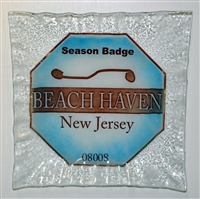 Any Town Beach Badge Blue Small Square Plate