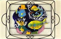 Tropical Fish Large Blue Tray (with Metal Holder)