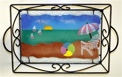 Small Pastel Beach Scene Tray (with Metal Holder)