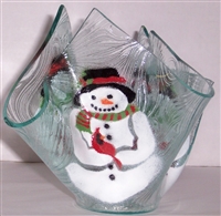 Snowman with Cardinal Large Candleholder