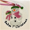 Snowman with Baby "Baby's 1st Christmas" Pink Suncatcher