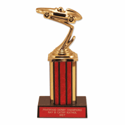 7" Tall Pinewood DerbyÂ® Trophy - Custom Engraved Base