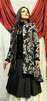 LIONHEART GOTHIC PIRATE STEAMPUNK COAT SILVER ON BLACK VELVET BROCADE