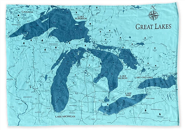 Great lakes Map Blanket Ocean Blue