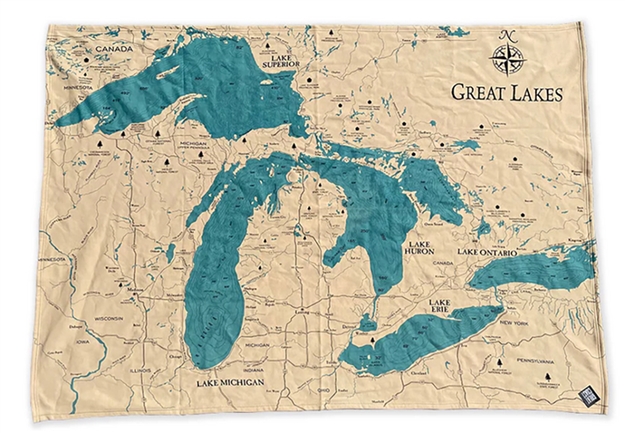 Great lakes Map Blanket Burlap