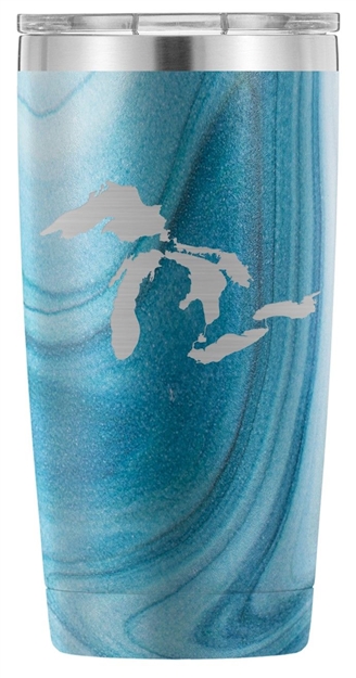 Great Lakes Silhouette 20 Oz Stainless Vacuum Insulated Tumbler - Blue and Turquoise swirl