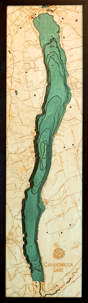 Canandaigua Lake Nautical Topographic Art: Bathymetric Real Wood Decorative Chart