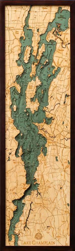 Lake Champlain Nautical Topographic Art: Bathymetric Real Wood Decorative Chart