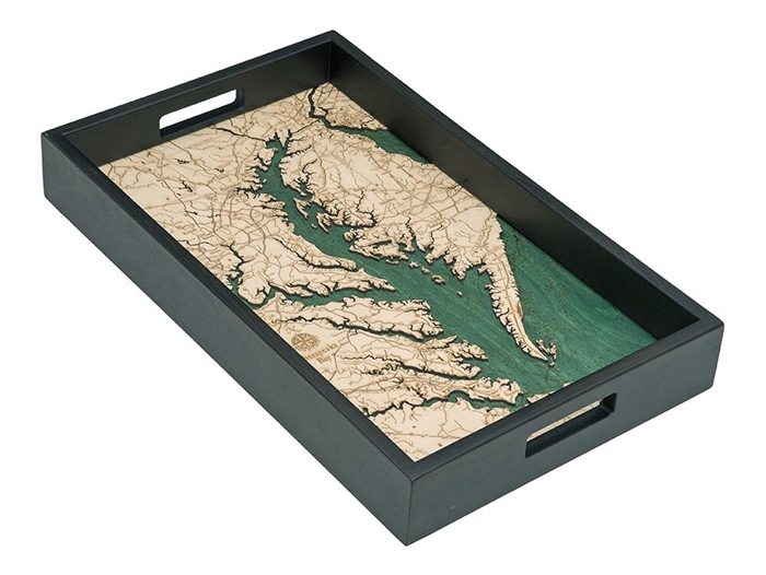 Chesapeake Bay Nautical Real Wood Map Decorative Serving Tray