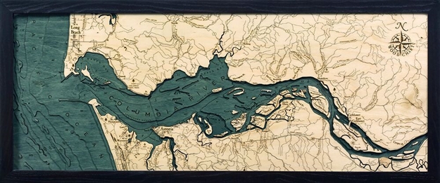3D Columbia River Mouth Nautical Real Wood Map Depth Decorative Chart