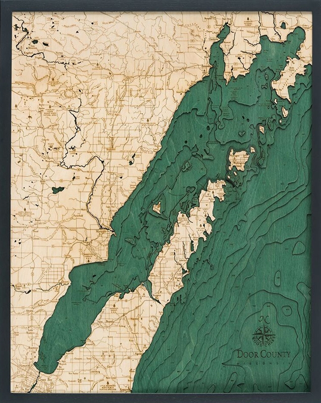 Door County Nautical Topographic Art: Bathymetric Real Wood Decorative Chart