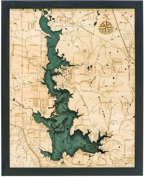 3D Eagle Mountain Lake Nautical Real Wood Map Depth Decorative Chart