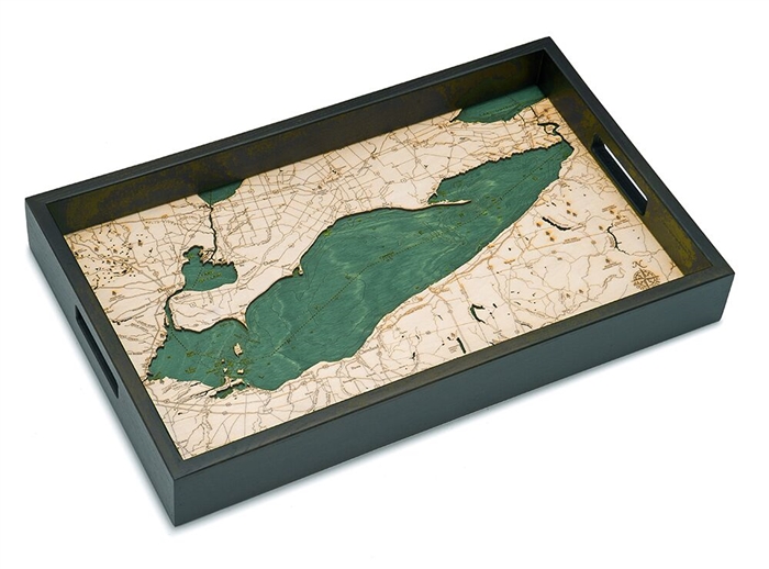 Lake Erie Nautical Real Wood Map Decorative Serving Tray