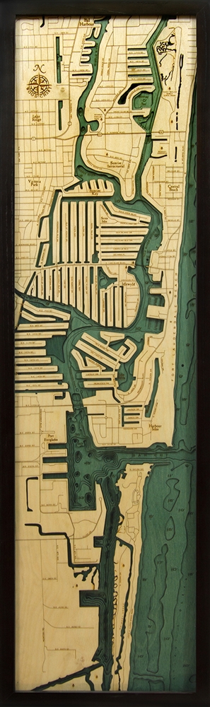 3D Fort Lauderdale Nautical Real Wood Map Depth Decorative Chart