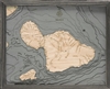 Island of Maui Nautical Topographic Art: Bathymetric Real Wood Decorative Chart | Driftwood Grey