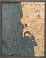 San Diego 3D Nautical Real Wood Map Depth Decorative Chart | Driftwood Grey