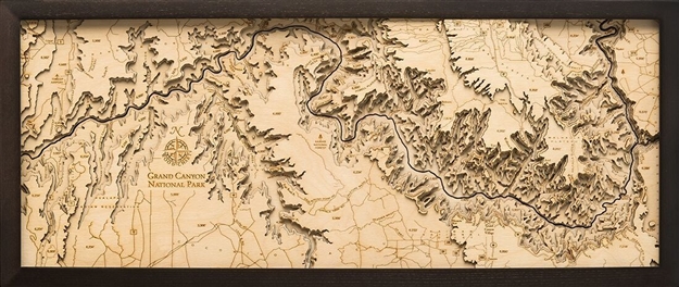 Grand Canyon Wood Topographic Art:  Real Wood Decorative Map.