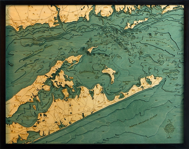 3D Long Island Sound Nautical Real Wood Map Depth Decorative Chart