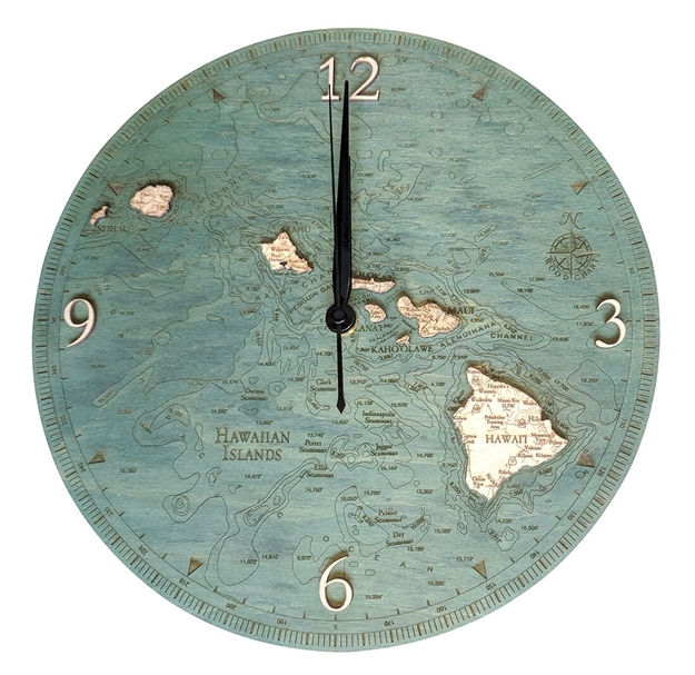 3D Hawaiian Islands Real Wood Decorative Clock