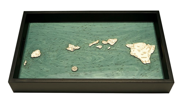 Hawaiian Islands Nautical Real Wood Map Decorative Serving Tray