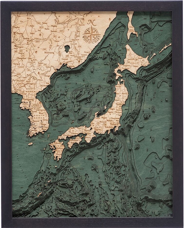 Japan Nautical Topographic Art: Bathymetric Real Wood Decorative Chart