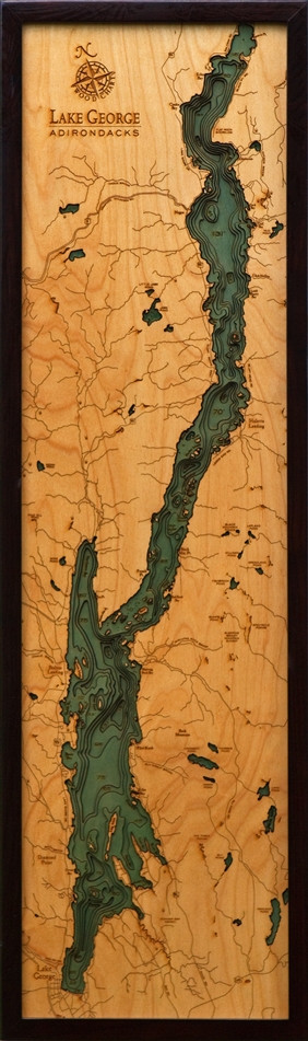 Lake George Nautical Topographic Art: Bathymetric Real Wood Decorative Chart