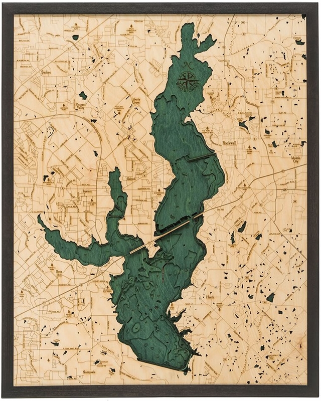 3D Lake Ray Hubbard Nautical Real Wood Map Depth Decorative Chart
