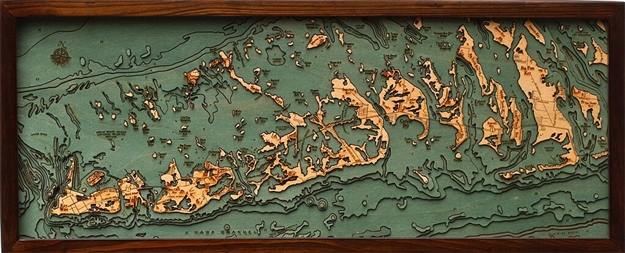 3D Florida Keys Nautical Real Wood Map Depth Decorative Chart