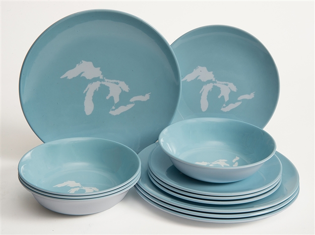 Great Lakes Melamine 12 Piece Dish Set Light Blue