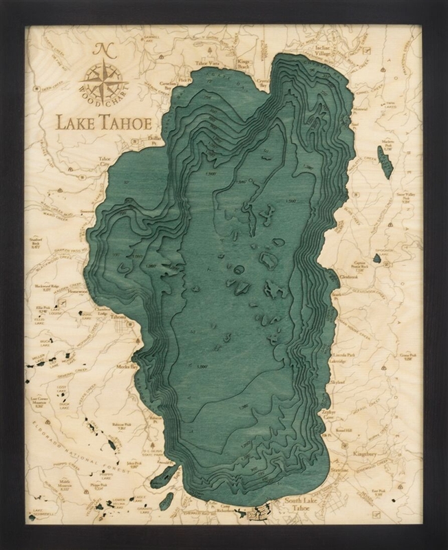 Lake Tahoe Nautical Topographic Art: Bathymetric Real Wood Decorative Chart