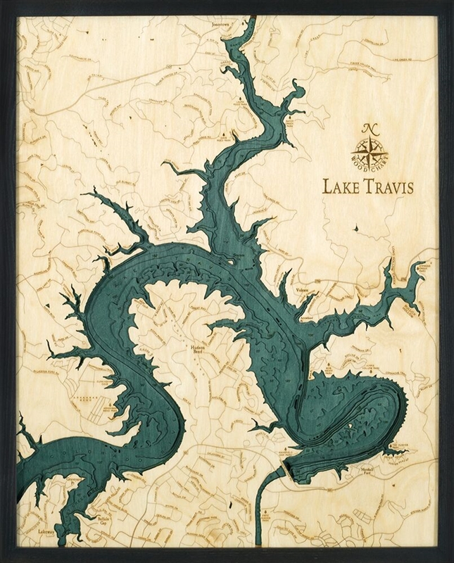3D Lake Travis Nautical Real Wood Map Depth Decorative Chart