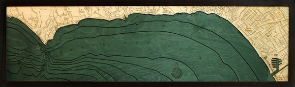 Malibu Nautical Topographic Art: Bathymetric Real Wood Decorative Chart