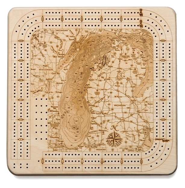 Lake Michigan Real Wood Decorative Cribbage Board