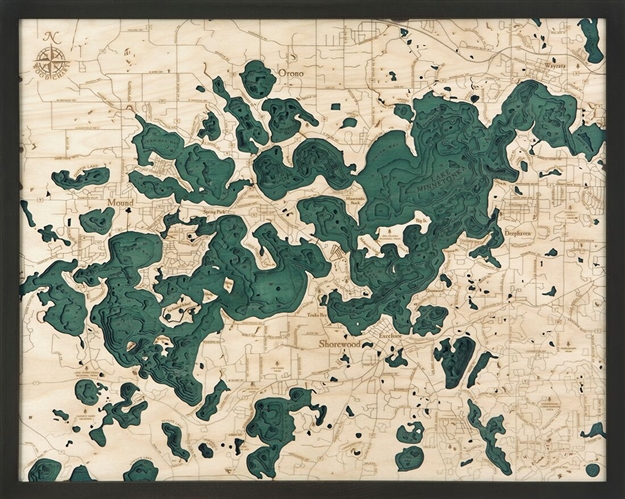 Lake Minnetonka Nautical Topographic Art: Bathymetric Real Wood Decorative Chart