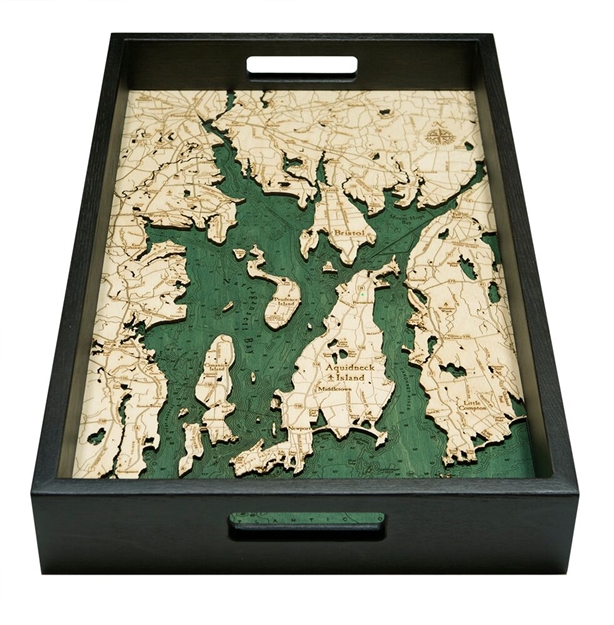 Narragansett Bay Nautical Real Wood Map Decorative Serving Tray