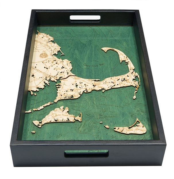 Cape Cod and Islands Nautical Real Wood Map Decorative Serving Tray