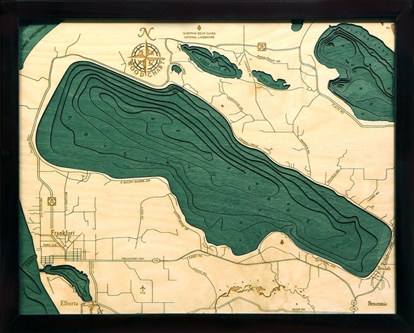 Crystal Lake Nautical Topographic Art: Bathymetric Real Wood Decorative Chart