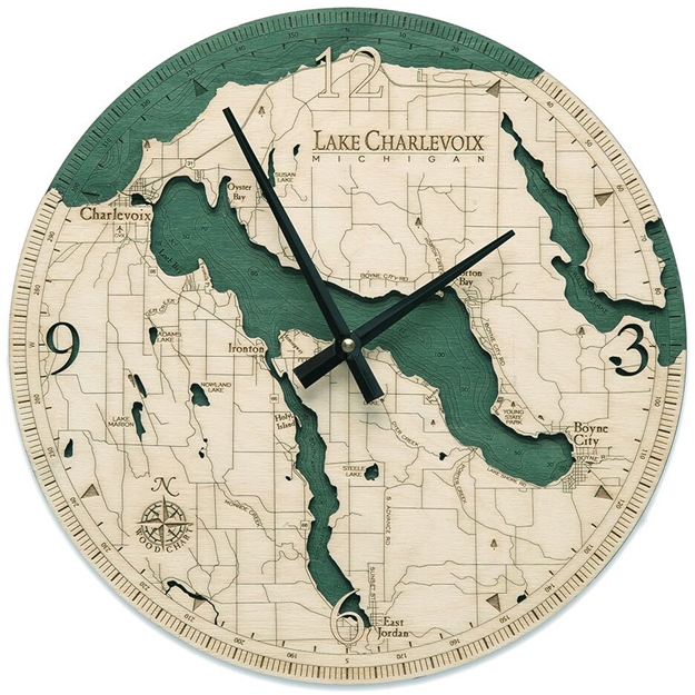 Lake Charlevoix Real Wood Decorative Clock