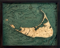 Nantucket Island Nautical Topographic Art: Bathymetric Real Wood Decorative Chart