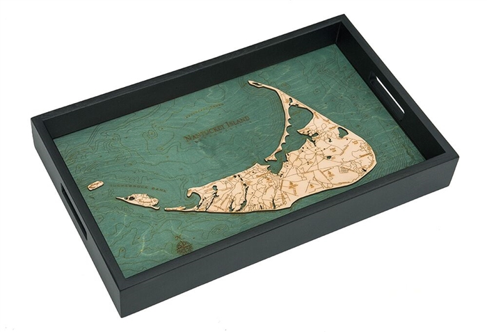 Nantucket Nautical Real Wood Map Decorative Serving Tray