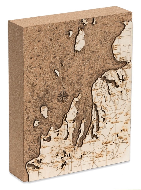 Northwest Michigan Cork Map Nautical Topographic Art