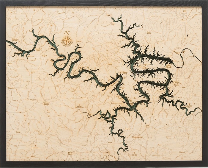 Lake of the Ozarks Nautical Topographic Art: Bathymetric Real Wood Decorative Chart