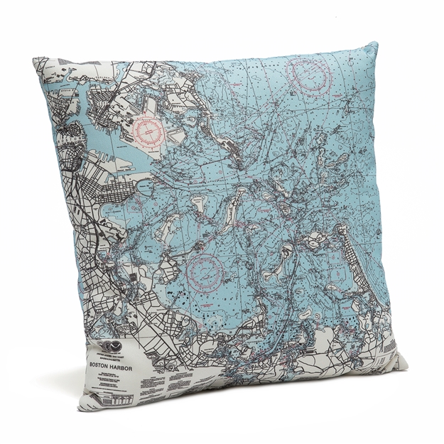 Boston Harbor Indoor Outdoor Nautical Pillow Map