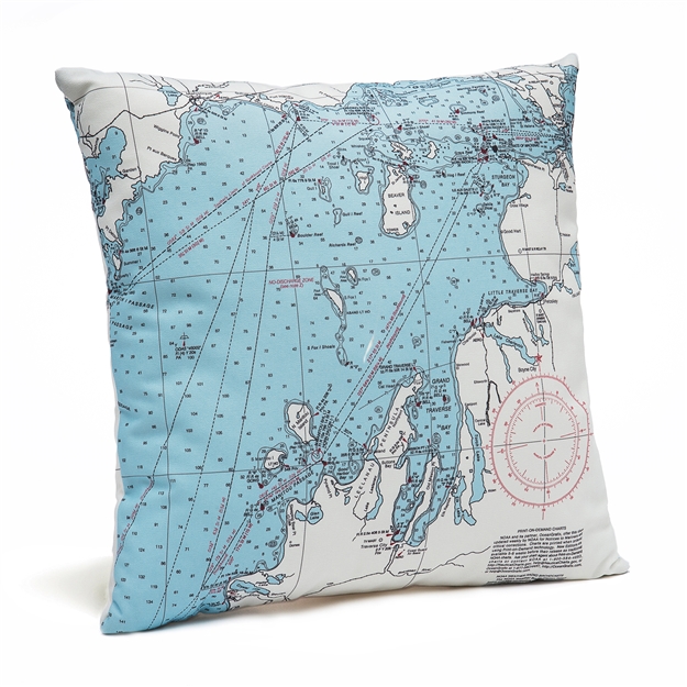 Northwest Michigan Indoor Outdoor Nautical Pillow Map