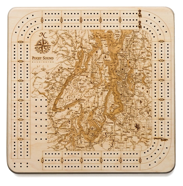 Puget Sound Real Wood Decorative Cribbage Board