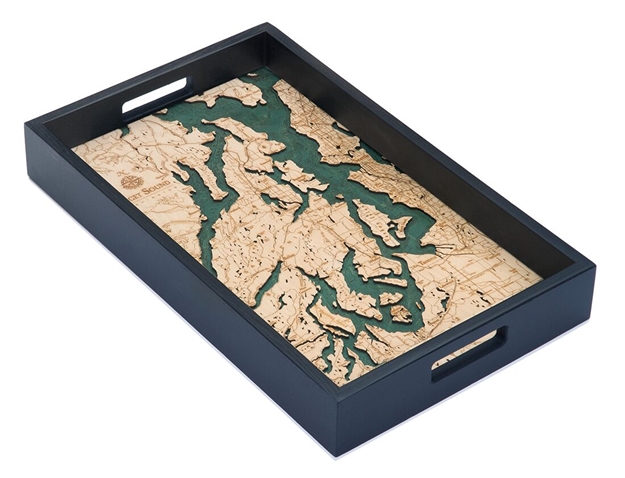 Puget Sound Nautical Real Wood Map Decorative Serving Tray