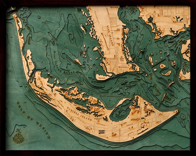 Custom Wood Charts of Sanibel Island from Carved Lake Art: Nautical Gifts & Depth Charts