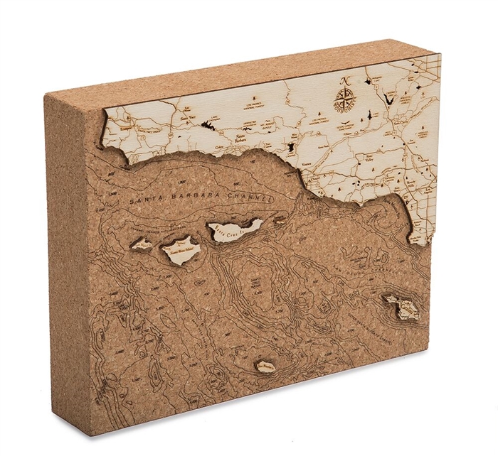 Santa Barbara Cork Map Nautical Topographic Art